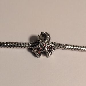 Silver and Pink Ribbon Cancer Awareness Charm for‎ Pandora Style Bracelet